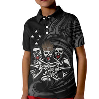 Skeleton Tribe Simbu Province Kid Polo Shirt Papua New Guinea Indigenous Pattern LT9 Kid Black - Polynesian Pride
