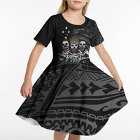 Skeleton Tribe Simbu Province Kid Short Sleeve Dress Papua New Guinea Indigenous Pattern LT9 - Polynesian Pride
