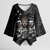 Skeleton Tribe Simbu Province Kimono Sleeve Blouse Papua New Guinea Indigenous Pattern LT9 Female Black - Polynesian Pride