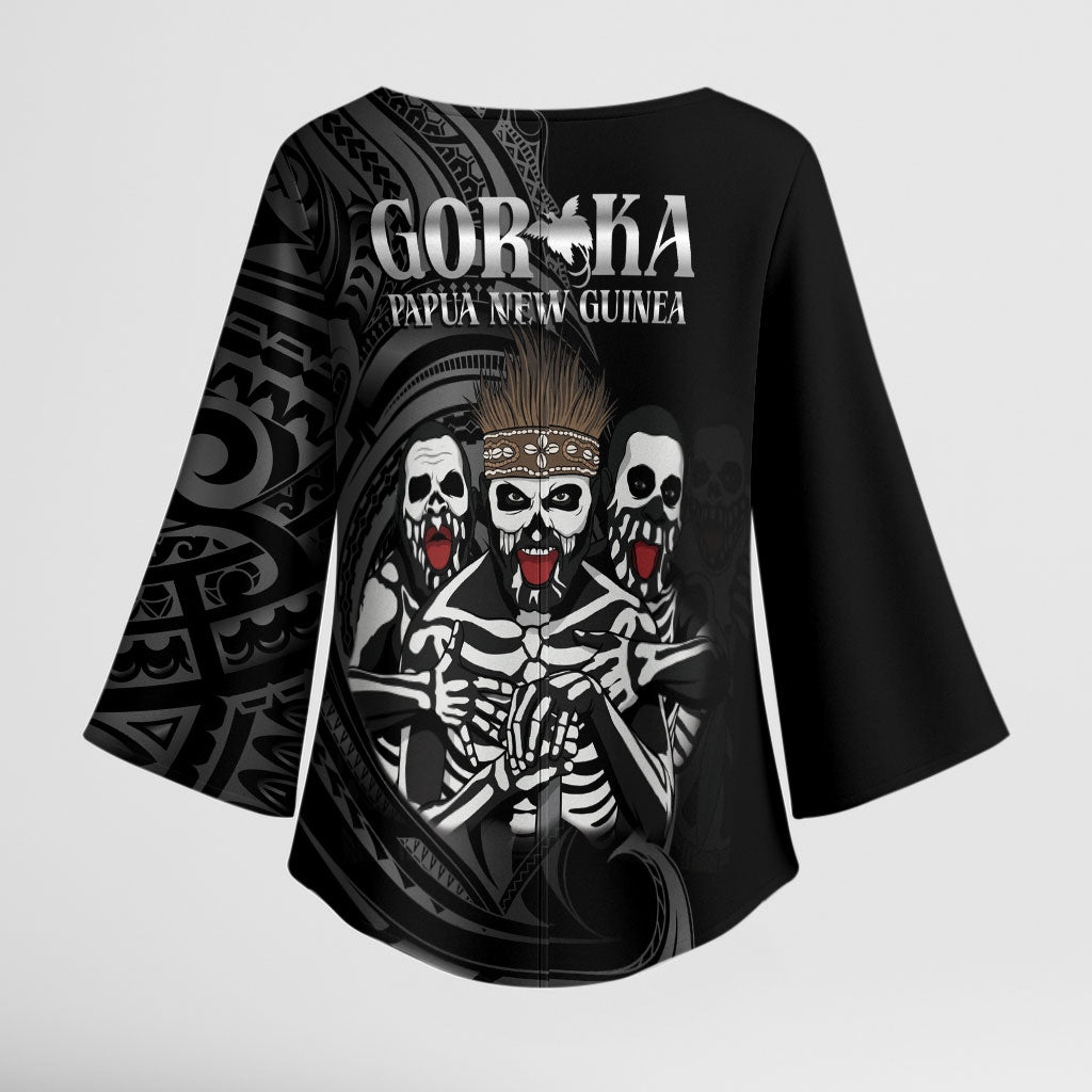 Skeleton Tribe Simbu Province Kimono Sleeve Blouse Papua New Guinea Indigenous Pattern LT9 - Polynesian Pride