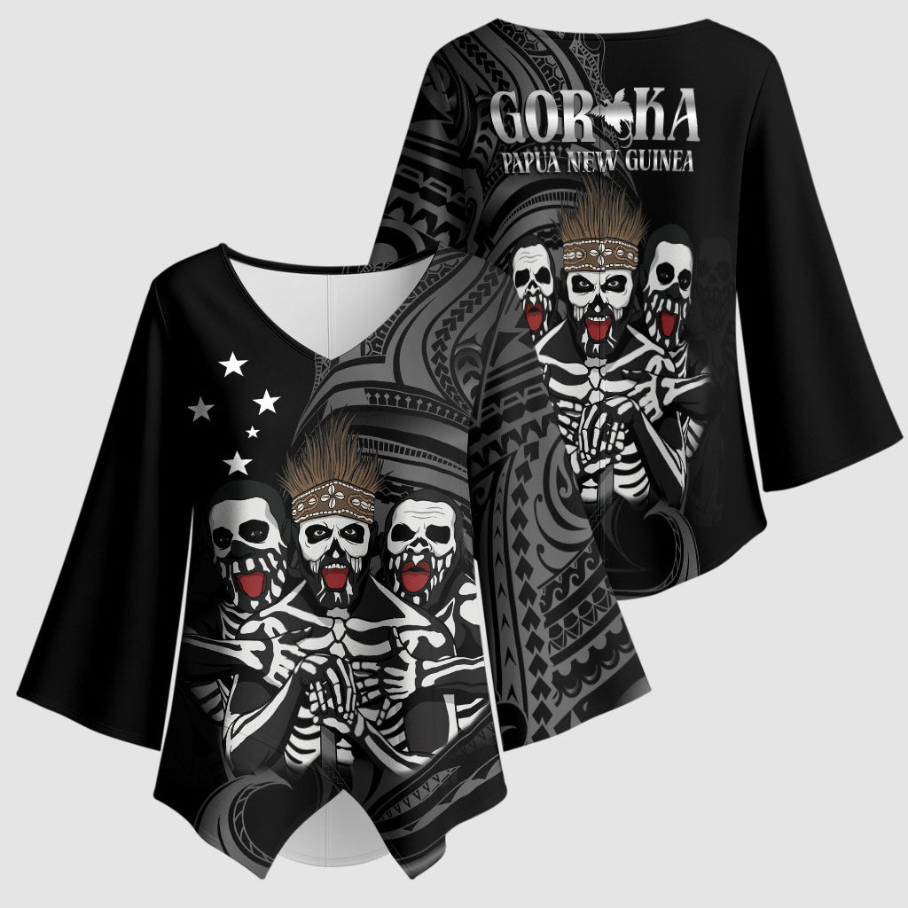 Skeleton Tribe Simbu Province Kimono Sleeve Blouse Papua New Guinea Indigenous Pattern LT9 - Polynesian Pride