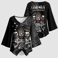 Skeleton Tribe Simbu Province Kimono Sleeve Blouse Papua New Guinea Indigenous Pattern LT9 - Polynesian Pride