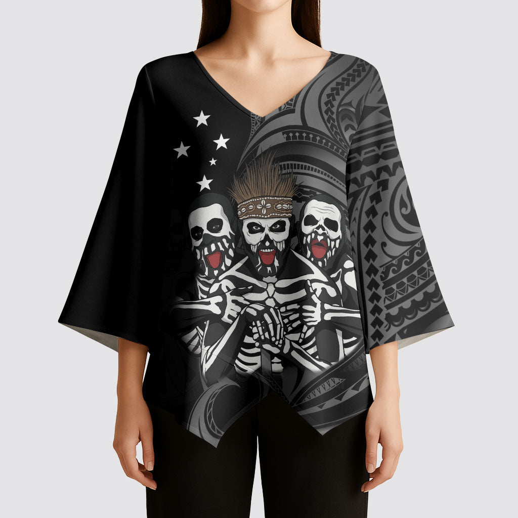 Skeleton Tribe Simbu Province Kimono Sleeve Blouse Papua New Guinea Indigenous Pattern LT9 - Polynesian Pride