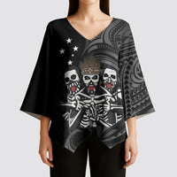 Skeleton Tribe Simbu Province Kimono Sleeve Blouse Papua New Guinea Indigenous Pattern LT9 - Polynesian Pride