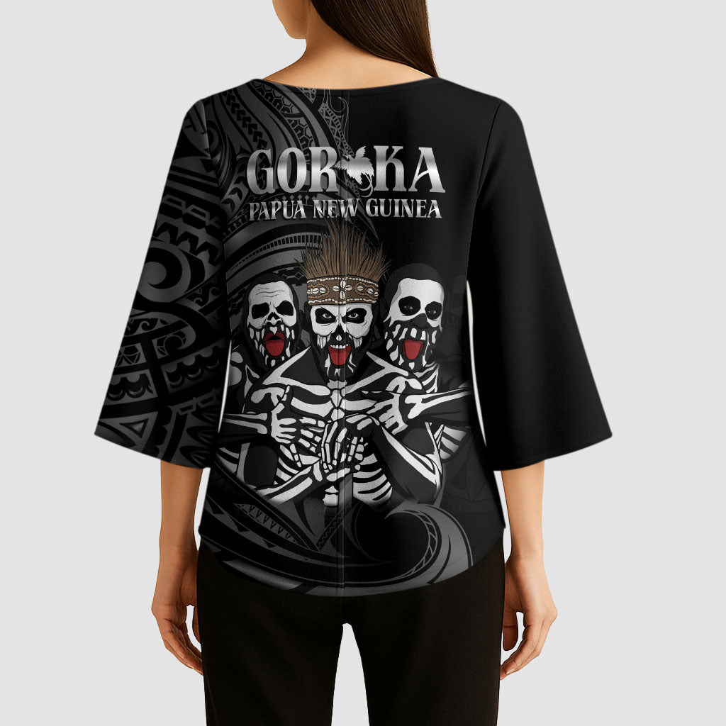 Skeleton Tribe Simbu Province Kimono Sleeve Blouse Papua New Guinea Indigenous Pattern LT9 - Polynesian Pride