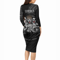 Skeleton Tribe Simbu Province Long Sleeve Bodycon Dress Papua New Guinea Indigenous Pattern LT9 - Polynesian Pride