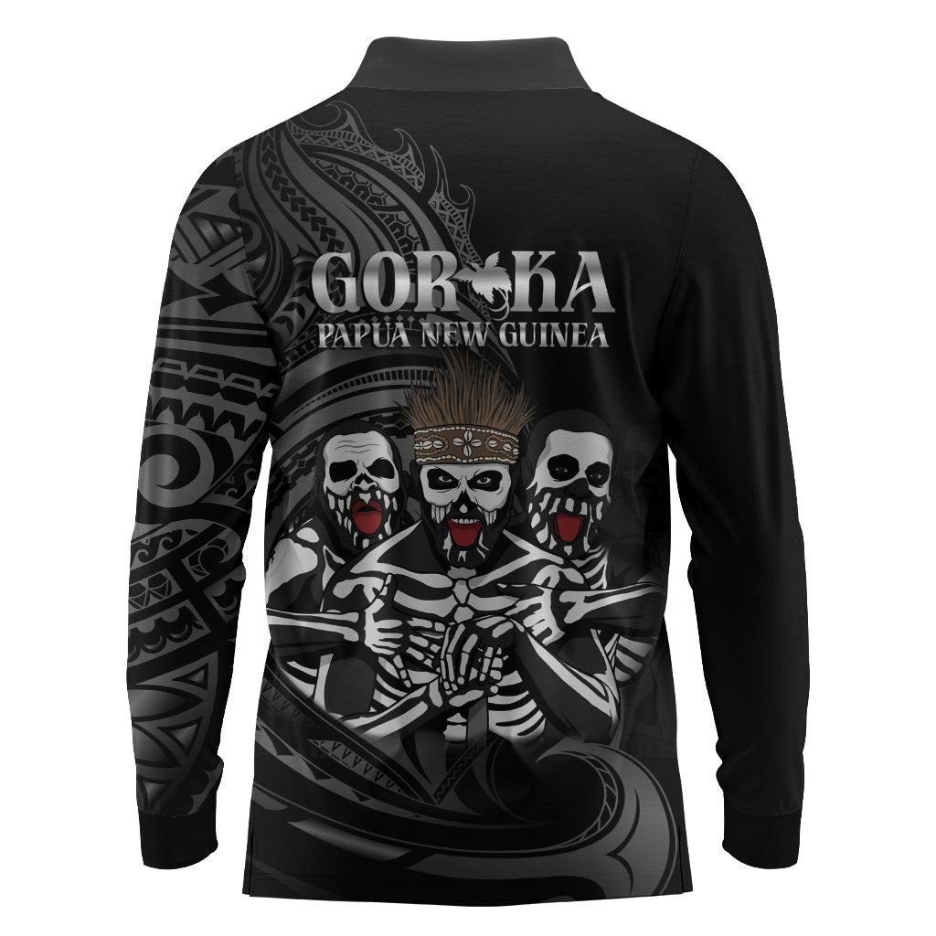Skeleton Tribe Simbu Province Long Sleeve Polo Shirt Papua New Guinea Indigenous Pattern LT9 - Polynesian Pride