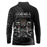 Skeleton Tribe Simbu Province Long Sleeve Polo Shirt Papua New Guinea Indigenous Pattern LT9 - Polynesian Pride