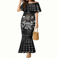 Skeleton Tribe Simbu Province Mermaid Dress Papua New Guinea Indigenous Pattern LT9 Women Black - Polynesian Pride