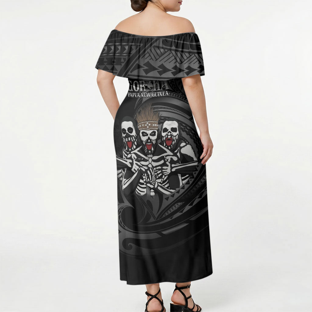 Skeleton Tribe Simbu Province Off Shoulder Maxi Dress Papua New Guinea Indigenous Pattern LT9 - Polynesian Pride