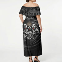 Skeleton Tribe Simbu Province Off Shoulder Maxi Dress Papua New Guinea Indigenous Pattern LT9 - Polynesian Pride