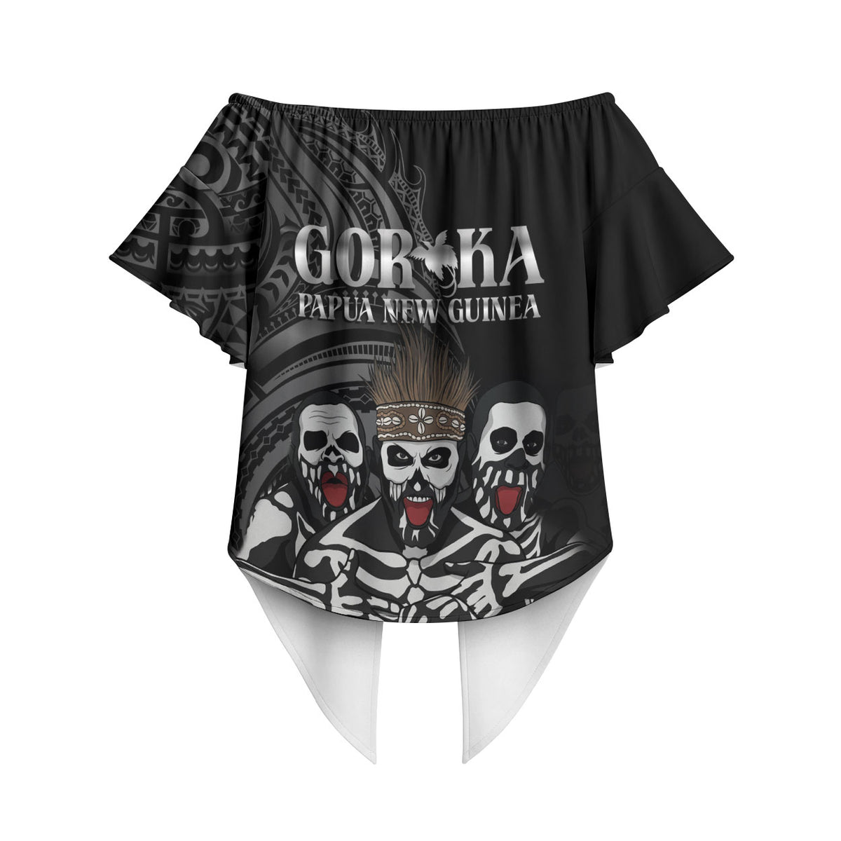 Skeleton Tribe Simbu Province Off Shoulder Wrap Waist Top Papua New Guinea Indigenous Pattern LT9 - Polynesian Pride