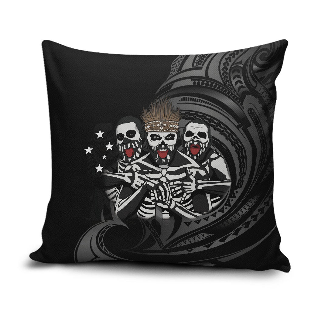 Skeleton Tribe Simbu Province Pillow Cover Papua New Guinea Indigenous Pattern LT9 Black - Polynesian Pride