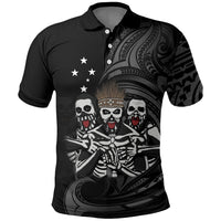 Skeleton Tribe Simbu Province Polo Shirt Papua New Guinea Indigenous Pattern LT9 Black - Polynesian Pride