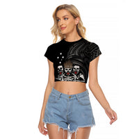 Skeleton Tribe Simbu Province Raglan Cropped T Shirt Papua New Guinea Indigenous Pattern LT9 Female Black - Polynesian Pride