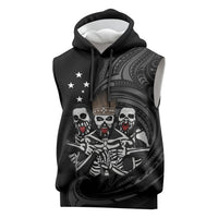 Skeleton Tribe Simbu Province Sleeveless Hoodie Papua New Guinea Indigenous Pattern LT9 Black - Polynesian Pride