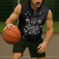 Skeleton Tribe Simbu Province Sleeveless Zip Hoodie Papua New Guinea Indigenous Pattern LT9 - Polynesian Pride