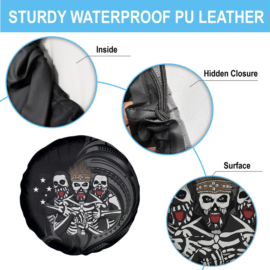 Skeleton Tribe Simbu Province Spare Tire Cover Papua New Guinea Indigenous Pattern LT9 - Polynesian Pride