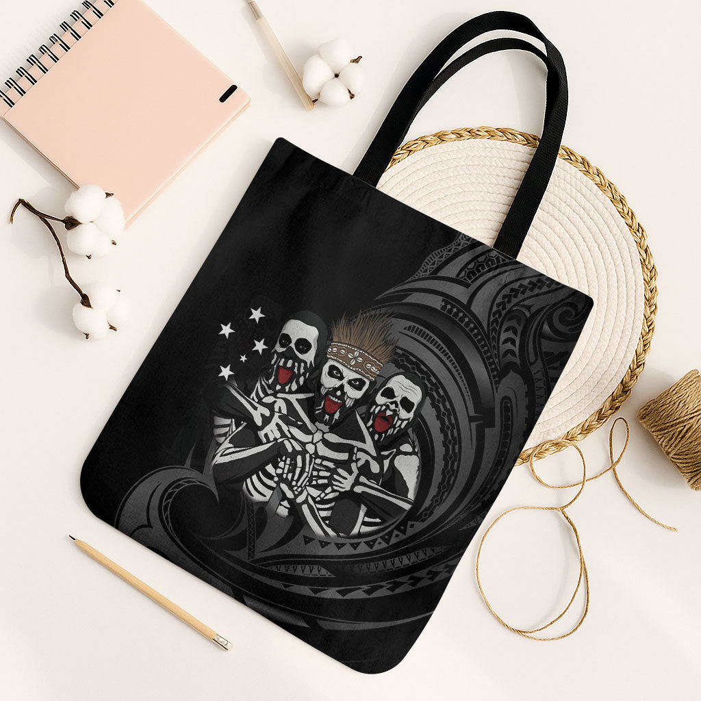Skeleton Tribe Simbu Province Tote Bag Papua New Guinea Indigenous Pattern LT9 Black Strap One Size Black - Polynesian Pride