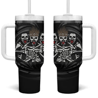 Skeleton Tribe Simbu Province Tumbler With Handle Papua New Guinea Indigenous Pattern LT9 One Size: 40 oz Black - Polynesian Pride