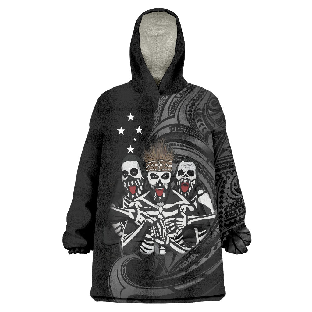 Skeleton Tribe Simbu Province Wearable Blanket Hoodie Papua New Guinea Indigenous Pattern LT9 One Size Black - Polynesian Pride