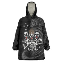 Skeleton Tribe Simbu Province Wearable Blanket Hoodie Papua New Guinea Indigenous Pattern LT9 One Size Black - Polynesian Pride