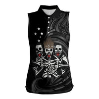 Skeleton Tribe Simbu Province Women Sleeveless Polo Shirt Papua New Guinea Indigenous Pattern LT9 Female Black - Polynesian Pride