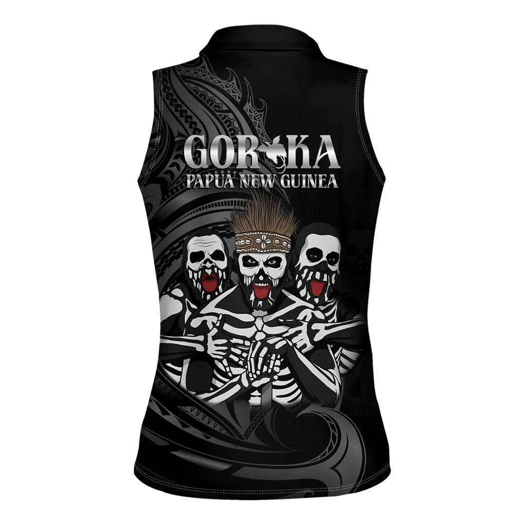 Skeleton Tribe Simbu Province Women Sleeveless Polo Shirt Papua New Guinea Indigenous Pattern LT9 - Polynesian Pride