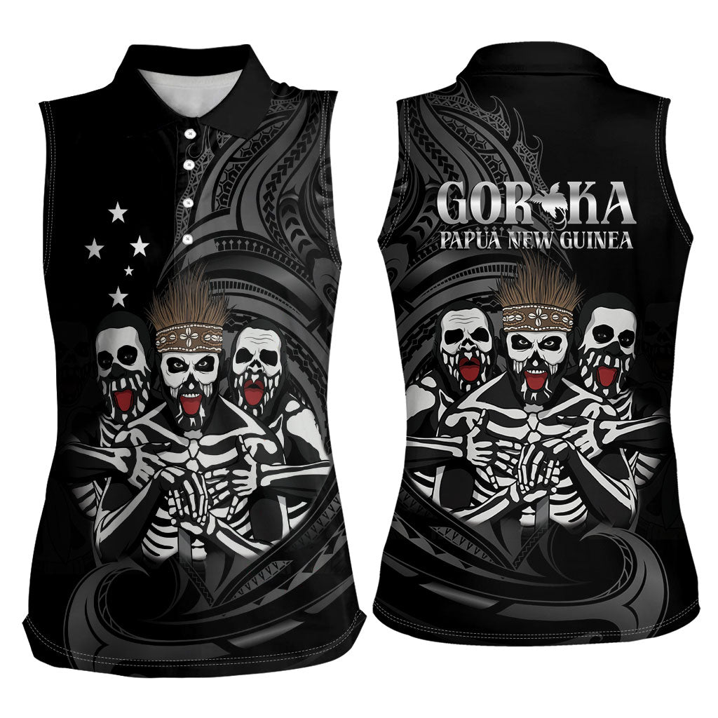 Skeleton Tribe Simbu Province Women Sleeveless Polo Shirt Papua New Guinea Indigenous Pattern LT9 - Polynesian Pride