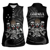 Skeleton Tribe Simbu Province Women Sleeveless Polo Shirt Papua New Guinea Indigenous Pattern LT9 - Polynesian Pride