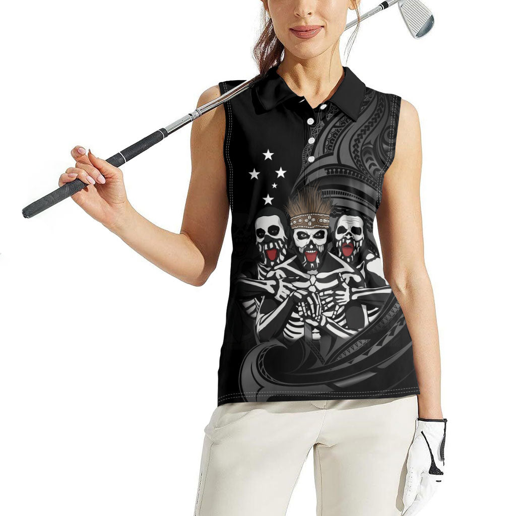 Skeleton Tribe Simbu Province Women Sleeveless Polo Shirt Papua New Guinea Indigenous Pattern LT9 - Polynesian Pride