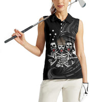 Skeleton Tribe Simbu Province Women Sleeveless Polo Shirt Papua New Guinea Indigenous Pattern LT9 - Polynesian Pride