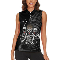 Skeleton Tribe Simbu Province Women Sleeveless Polo Shirt Papua New Guinea Indigenous Pattern LT9 - Polynesian Pride