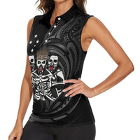 Skeleton Tribe Simbu Province Women Sleeveless Polo Shirt Papua New Guinea Indigenous Pattern LT9 - Polynesian Pride