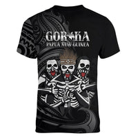 Skeleton Tribe Simbu Province Women V-Neck T-Shirt Papua New Guinea Indigenous Pattern LT9 - Polynesian Pride