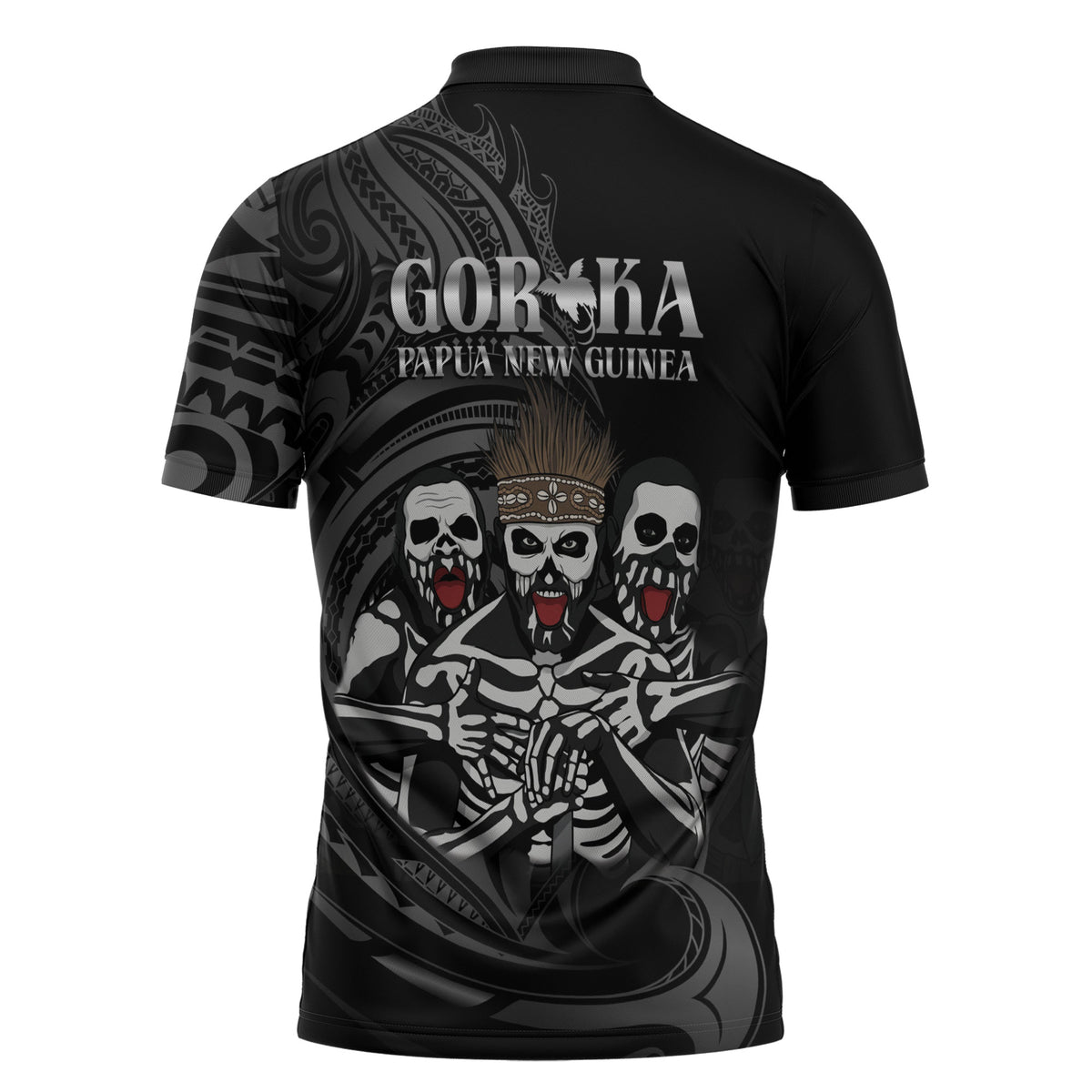 Skeleton Tribe Simbu Province Zipper Polo Shirt Papua New Guinea Indigenous Pattern LT9 - Polynesian Pride