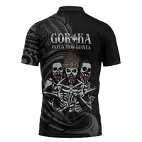 Skeleton Tribe Simbu Province Zipper Polo Shirt Papua New Guinea Indigenous Pattern LT9 - Polynesian Pride