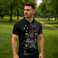 Skeleton Tribe Simbu Province Zipper Polo Shirt Papua New Guinea Indigenous Pattern LT9 - Polynesian Pride