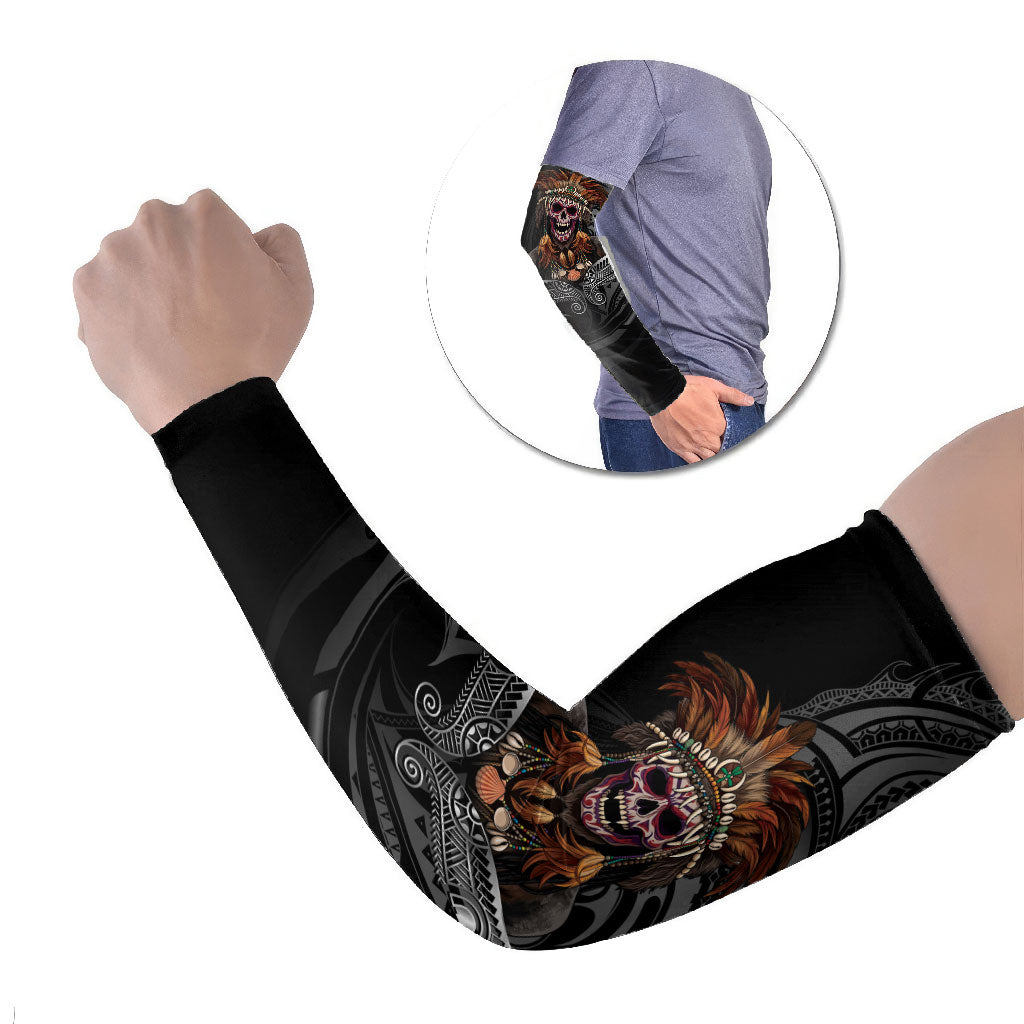Mokomoko Tribe Eastern Highlands Province Arm Sleeves Papua New Guinea Indigenous Pattern LT9 Set of 2 Black - Polynesian Pride