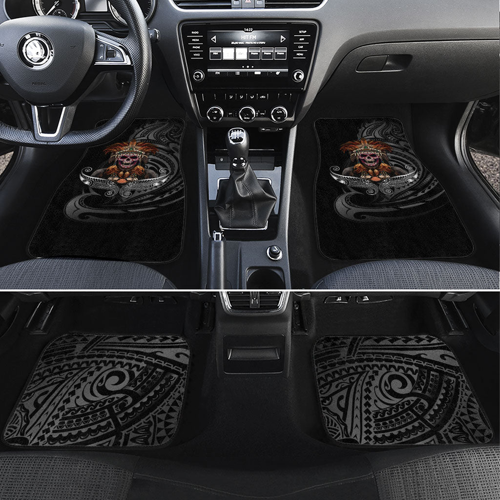 Mokomoko Tribe Eastern Highlands Province Car Mats Papua New Guinea Indigenous Pattern LT9 Set 4pcs Black - Polynesian Pride