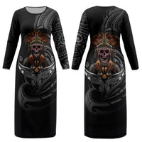 Mokomoko Tribe Eastern Highlands Province Couples Matching Long Sleeve Bodycon Dress and Long Sleeve Button Shirt Papua New Guinea Indigenous Pattern LT9 - Polynesian Pride