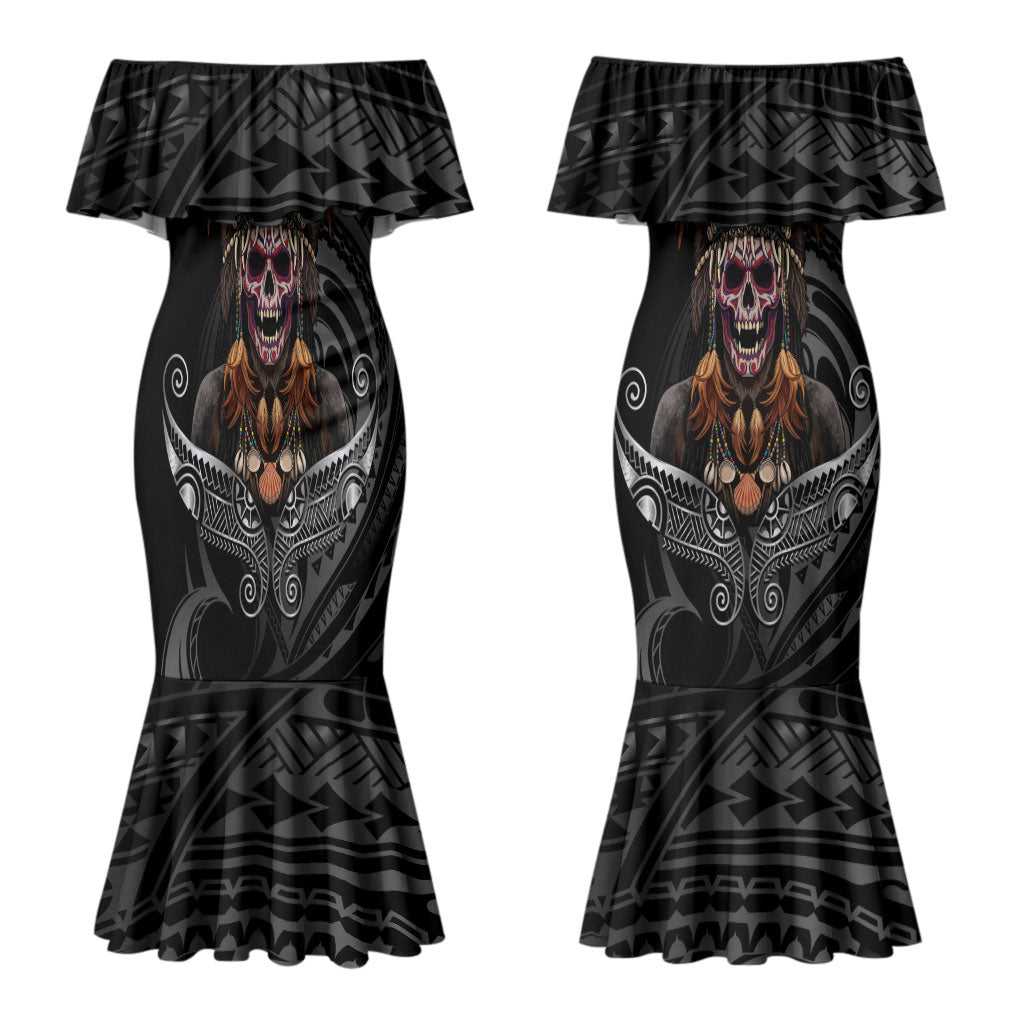 Mokomoko Tribe Eastern Highlands Province Couples Matching Mermaid Dress and Long Sleeve Button Shirt Papua New Guinea Indigenous Pattern LT9 - Polynesian Pride