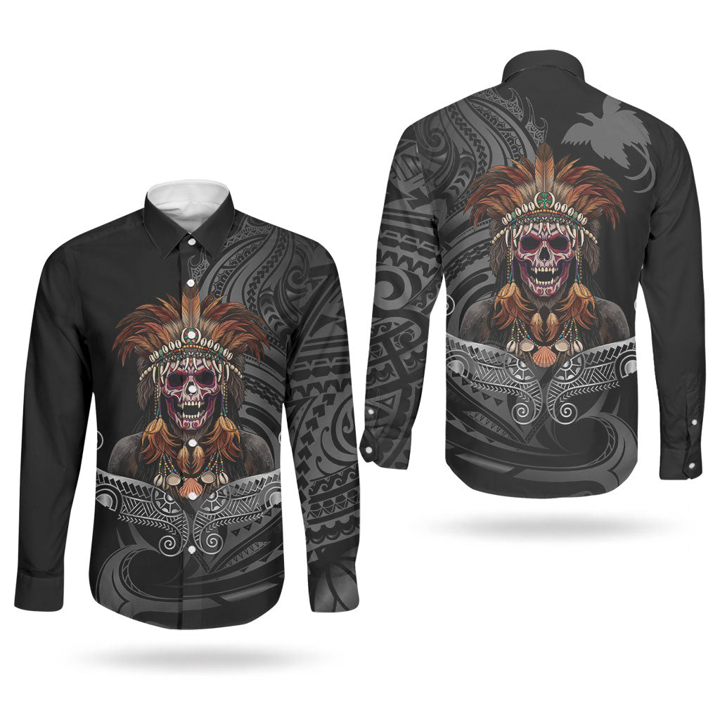 Mokomoko Tribe Eastern Highlands Province Couples Matching Off Shoulder Maxi Dress and Long Sleeve Button Shirt Papua New Guinea Indigenous Pattern LT9 - Polynesian Pride