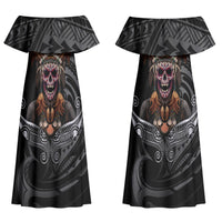 Mokomoko Tribe Eastern Highlands Province Couples Matching Off Shoulder Maxi Dress and Long Sleeve Button Shirt Papua New Guinea Indigenous Pattern LT9 - Polynesian Pride