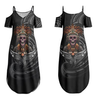 Mokomoko Tribe Eastern Highlands Province Couples Matching Summer Maxi Dress and Long Sleeve Button Shirt Papua New Guinea Indigenous Pattern LT9 - Polynesian Pride