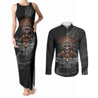 Mokomoko Tribe Eastern Highlands Province Couples Matching Tank Maxi Dress and Long Sleeve Button Shirt Papua New Guinea Indigenous Pattern LT9 Black - Polynesian Pride