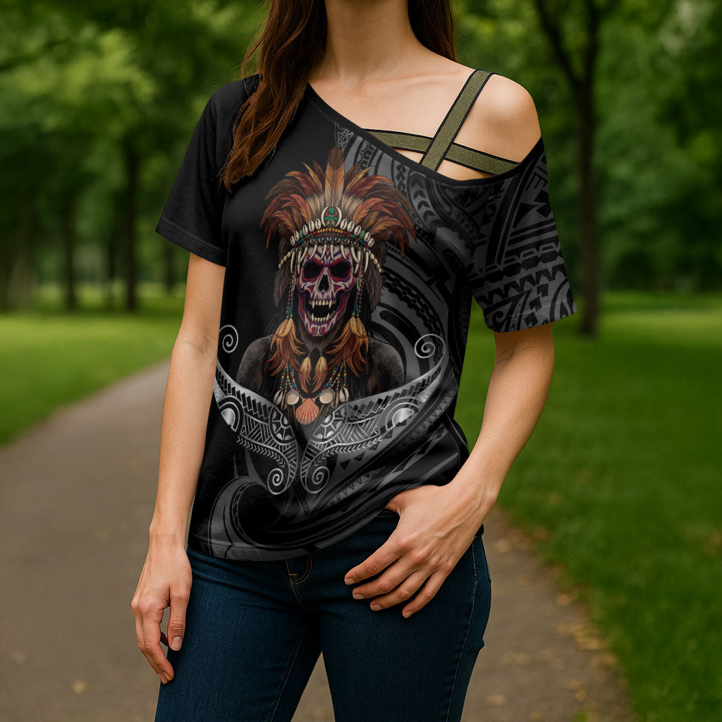 Mokomoko Tribe Eastern Highlands Province Cross Shoulder Shirt Papua New Guinea Indigenous Pattern LT9 - Polynesian Pride