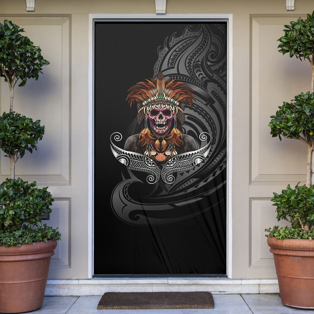 Mokomoko Tribe Eastern Highlands Province Door Cover Papua New Guinea Indigenous Pattern LT9 Black - Polynesian Pride
