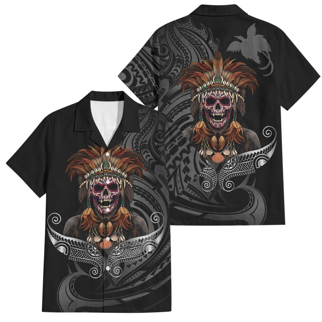 Mokomoko Tribe Eastern Highlands Province Family Matching Summer Maxi Dress and Hawaiian Shirt Papua New Guinea Indigenous Pattern LT9 Dad's Shirt - Short Sleeve Black - Polynesian Pride