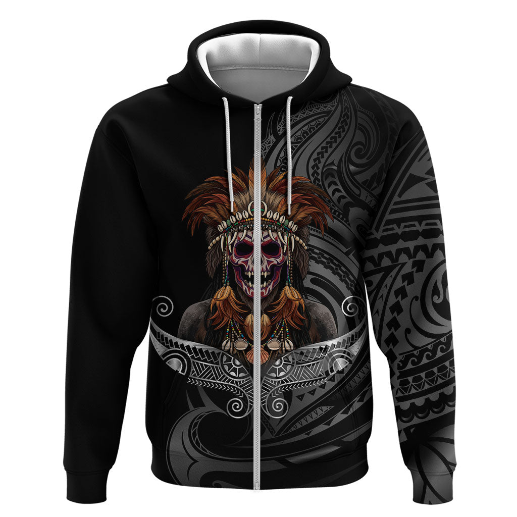 Mokomoko Tribe Eastern Highlands Province Hoodie Papua New Guinea Indigenous Pattern LT9 Zip Hoodie Black - Polynesian Pride